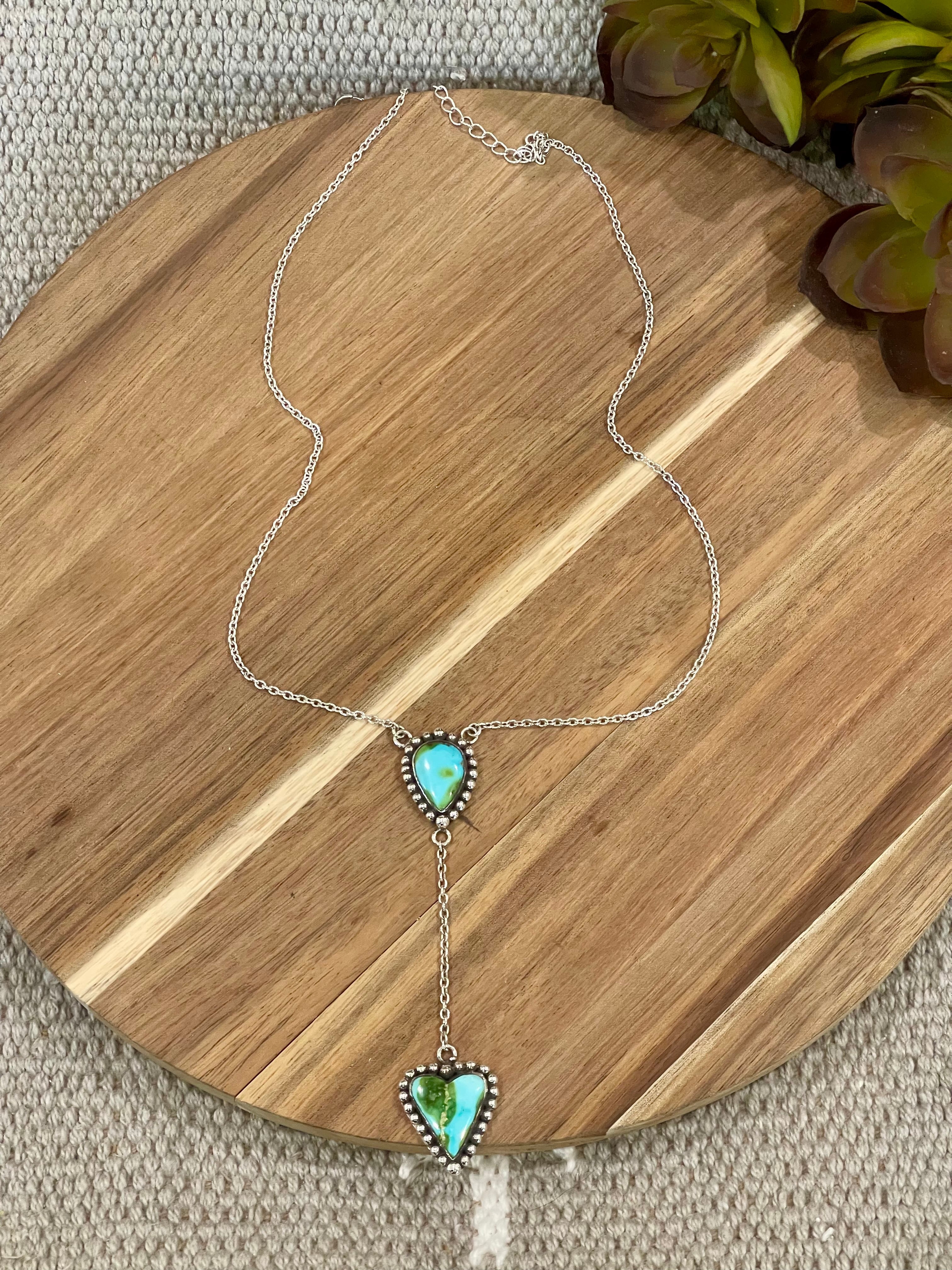Handmade Sterling Silver & Sonoran Mountain Turquoise 2 Stone Drop Necklace